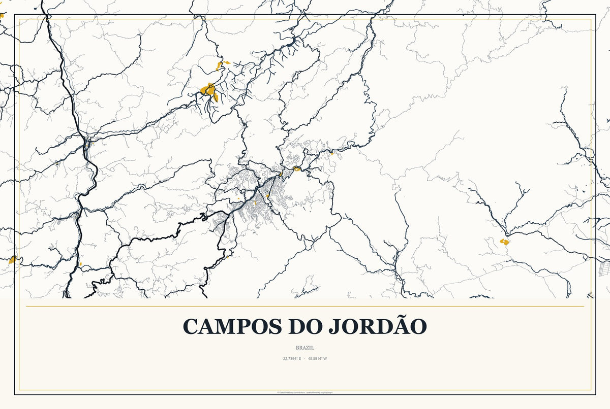 Campos do Jordão, Brazil City Map Aluminum Sign in Citrine Modern style