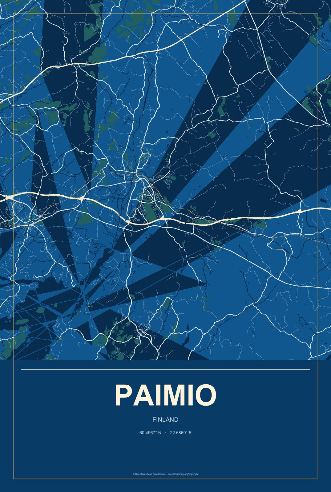 Paimio, Finland City Map Aluminum Sign in Harbor Cobalt style