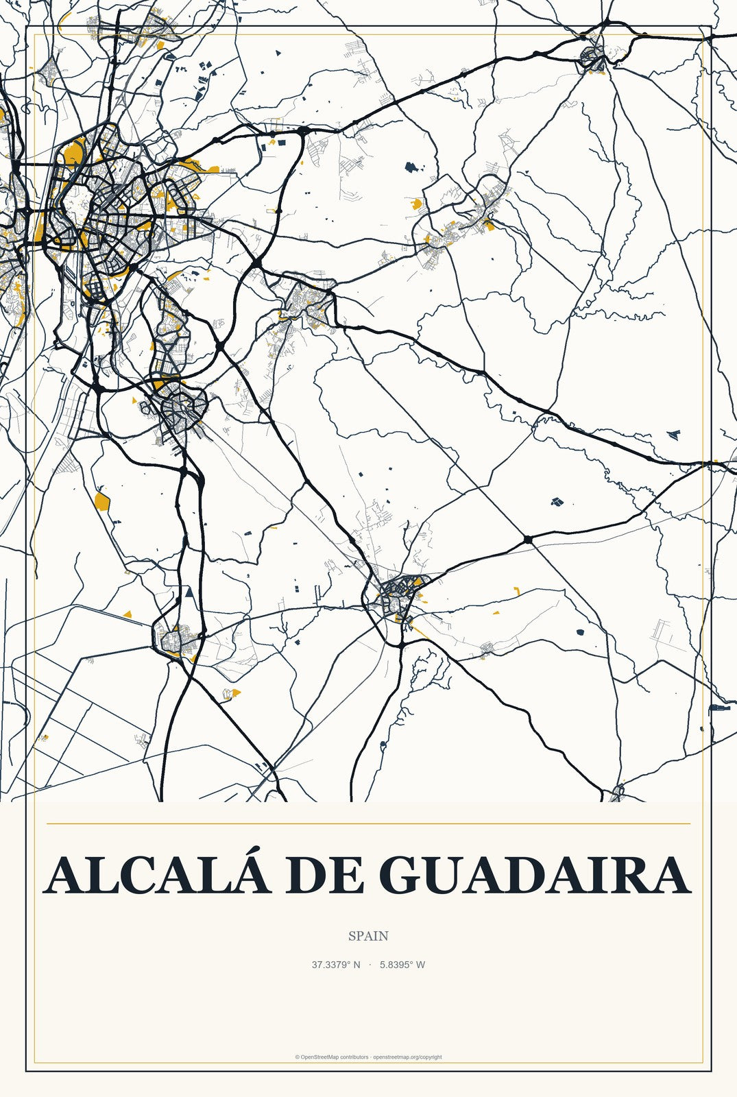 Alcalá de Guadaira, Spain City Map Aluminum Sign in Citrine Modern style