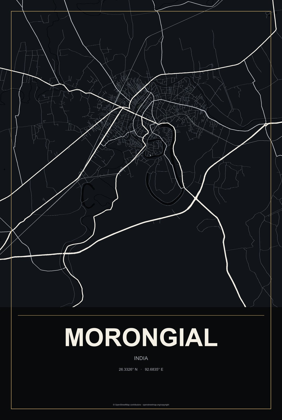 Morongial, India City Map Aluminum Sign in Metropolitan Noir style