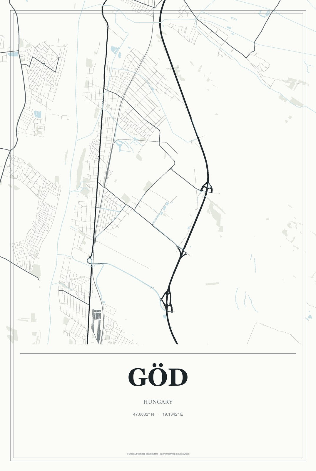 Göd, Hungary City Map Aluminum Sign in Gallery Air style