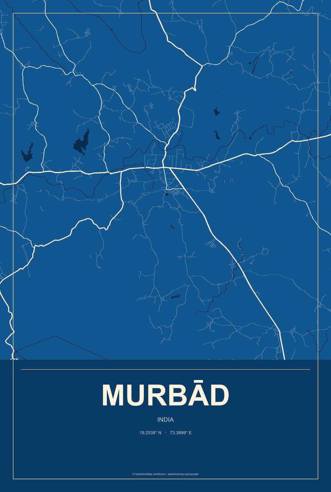 Murbād, India City Map Aluminum Sign in Harbor Cobalt style