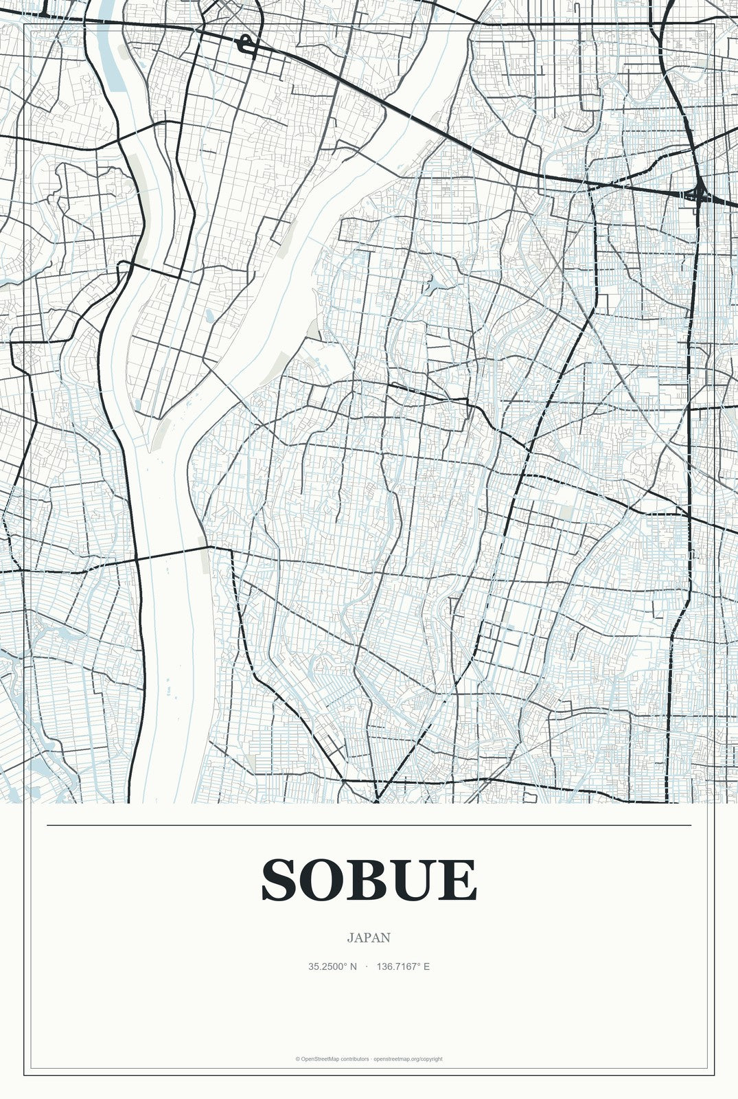 Sobue, Japan City Map Aluminum Sign in Gallery Air style