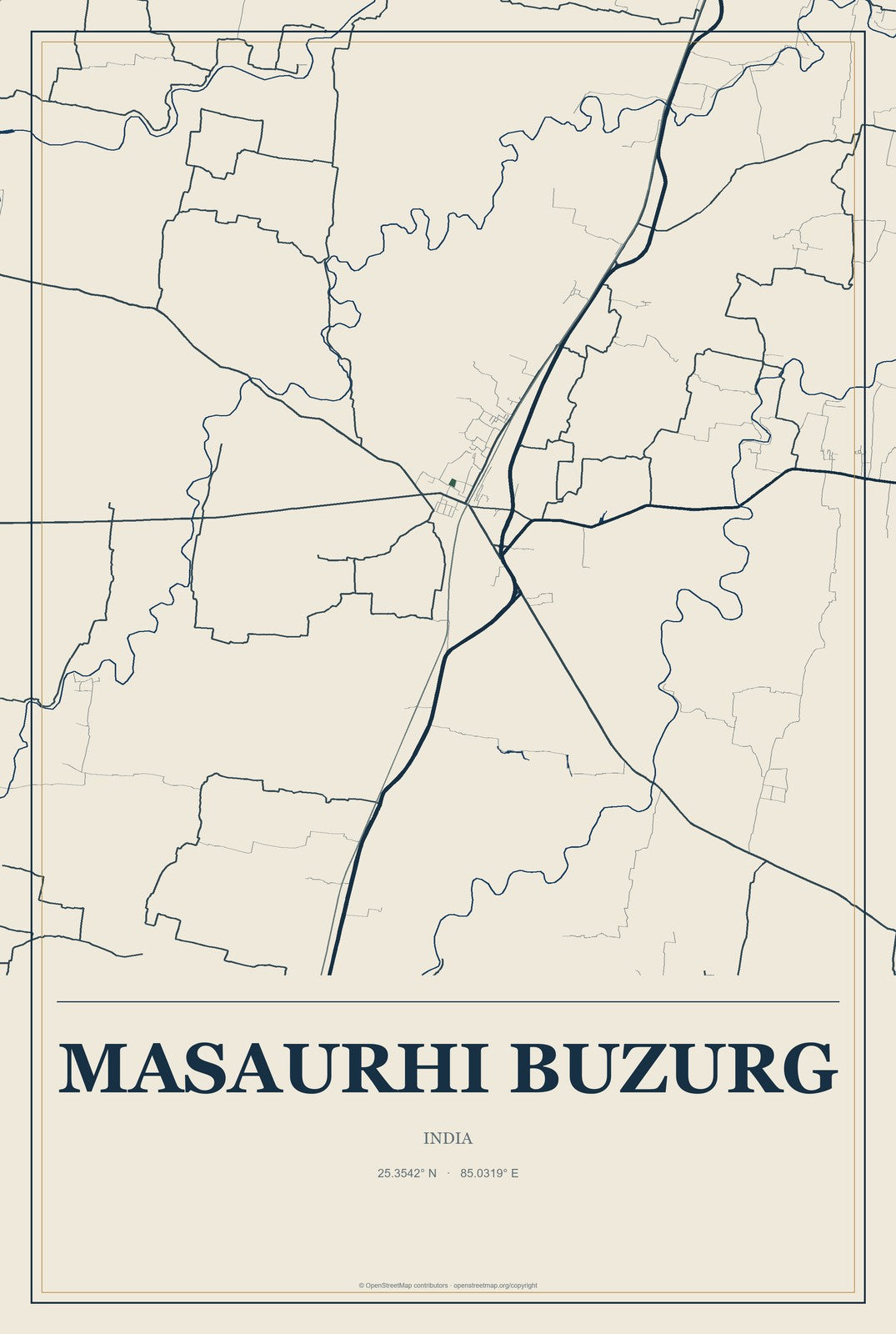 Masaurhi Buzurg, India City Map Aluminum Sign in Coastal Cutout style