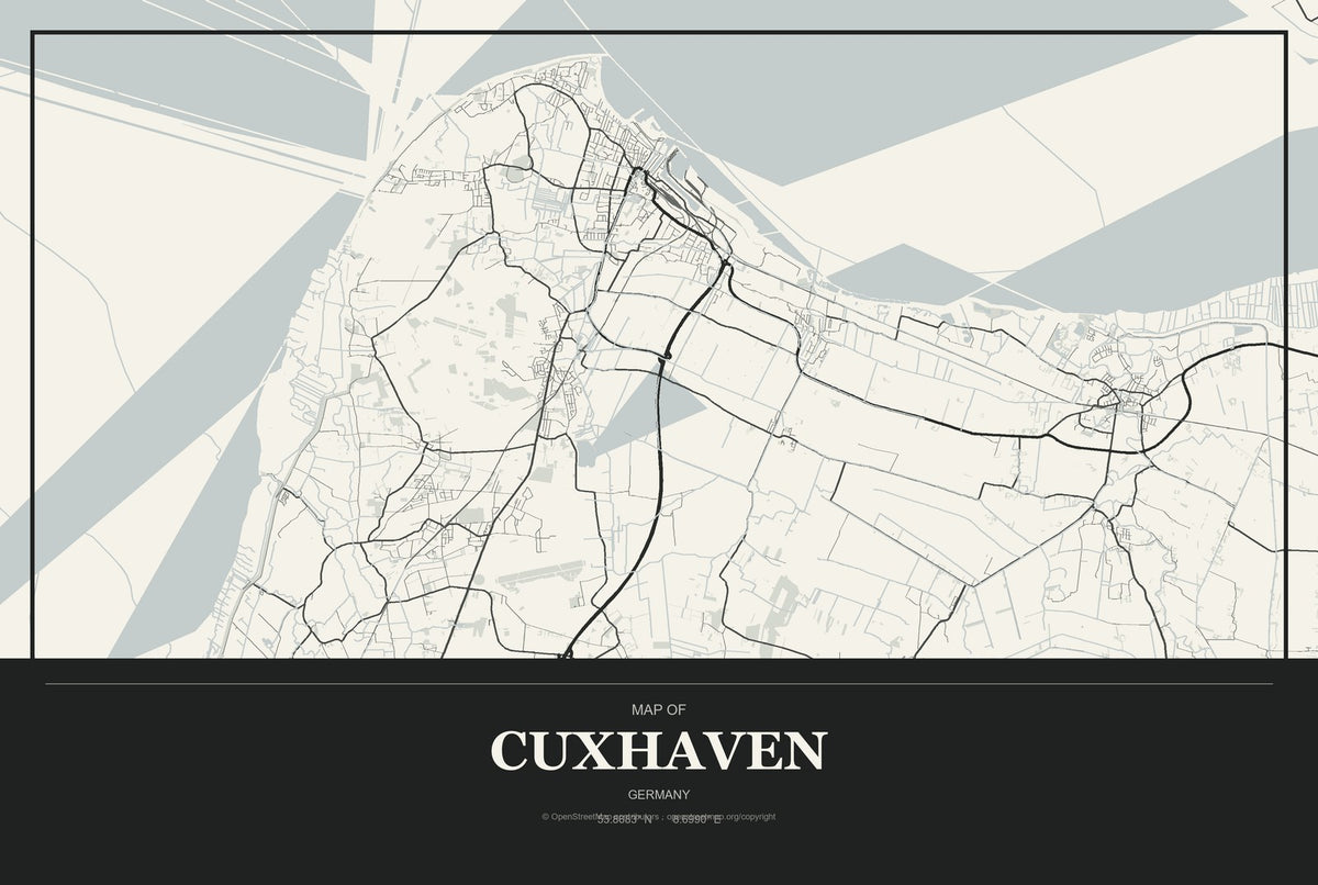 Cuxhaven, Germany City Map Aluminum Sign in Museum Plaque style