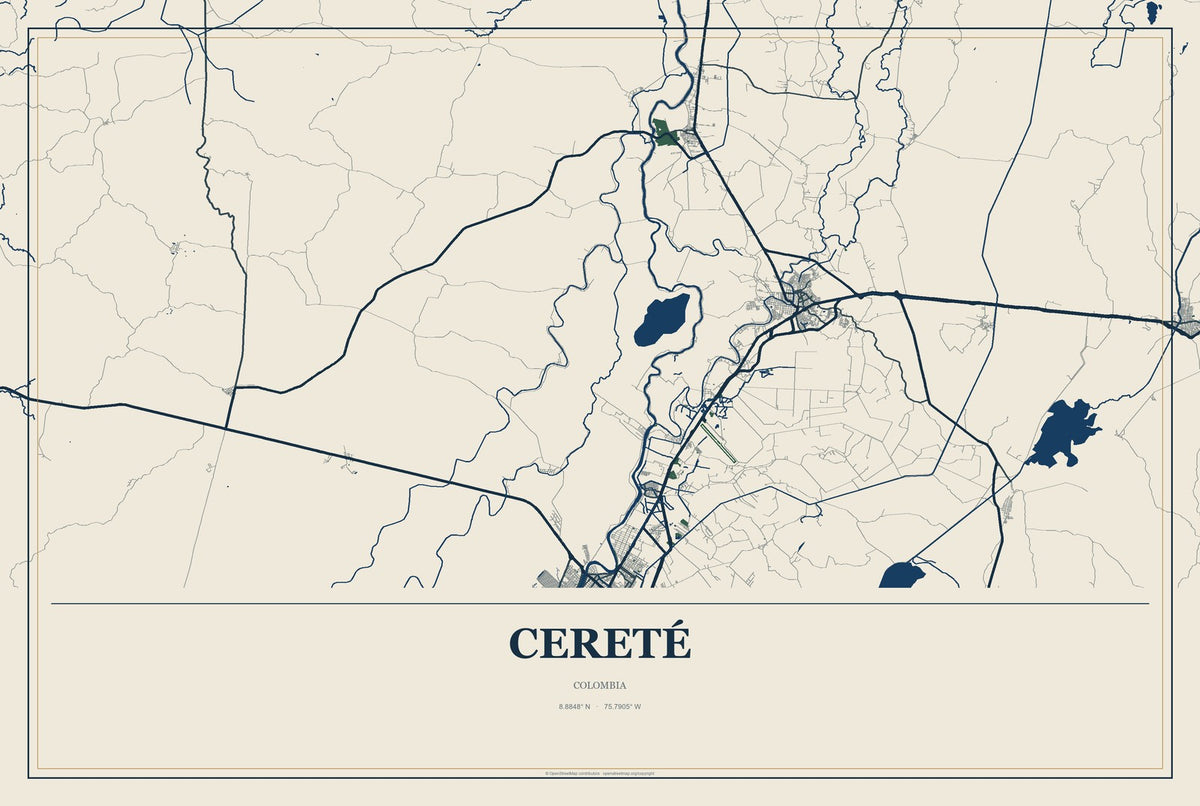 Cereté, Colombia City Map Aluminum Sign in Coastal Cutout style