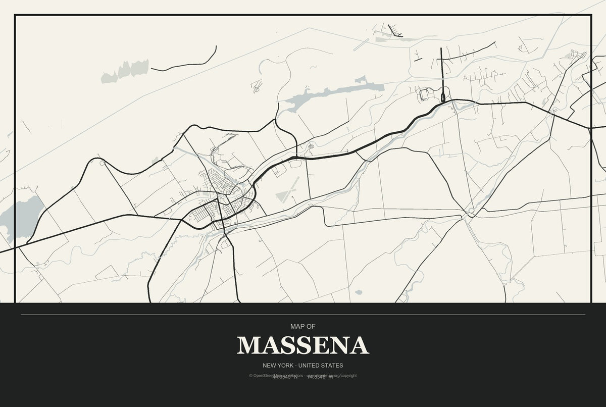 Massena, New York City Map Aluminum Sign in Museum Plaque style
