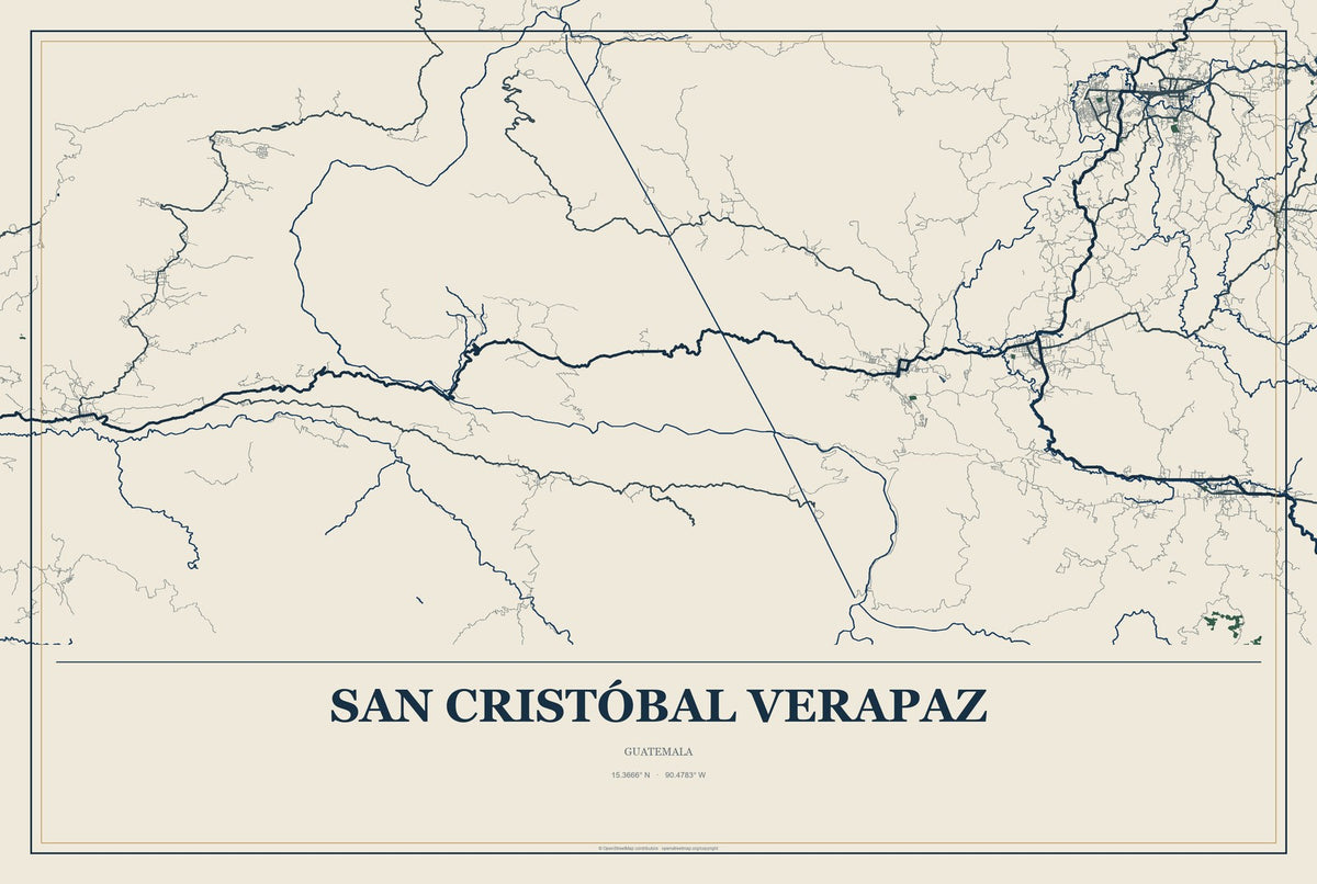 San Cristóbal Verapaz, Guatemala City Map Aluminum Sign in Coastal Cutout style