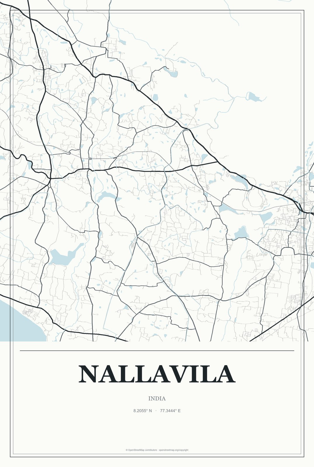 Nallavila, India City Map Aluminum Sign in Gallery Air style