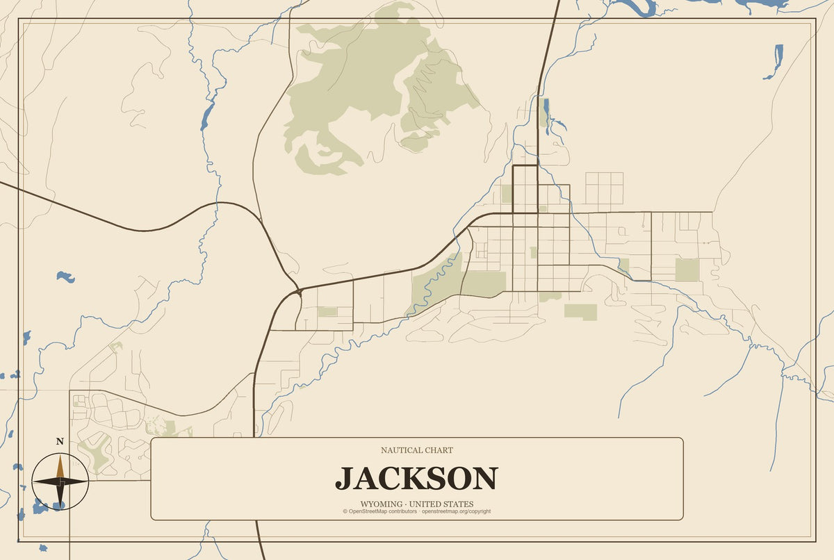 Jackson, Wyoming City Map Aluminum Sign in Heritage Nautical style