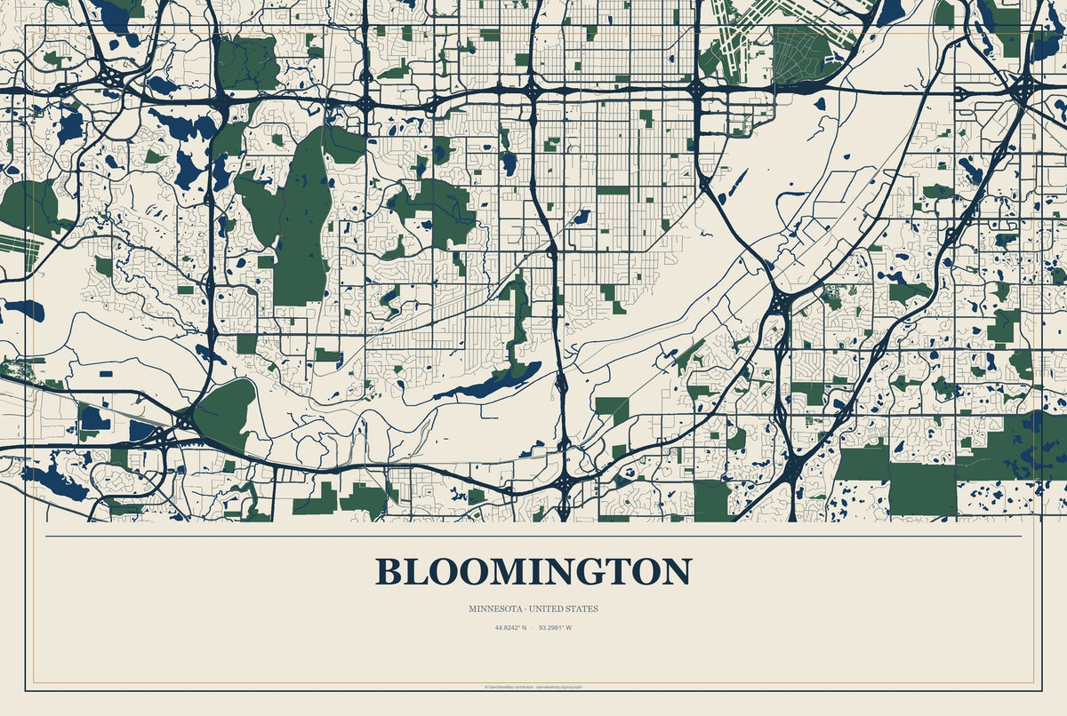 Bloomington, Minnesota City Map Aluminum Sign in Coastal Cutout style