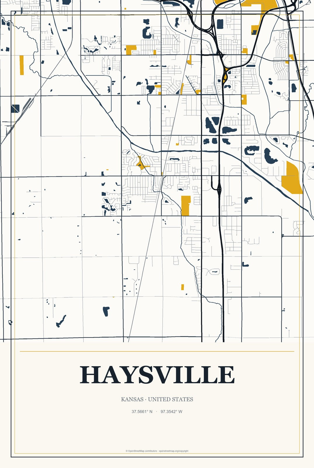 Haysville, Kansas City Map Aluminum Sign in Citrine Modern style