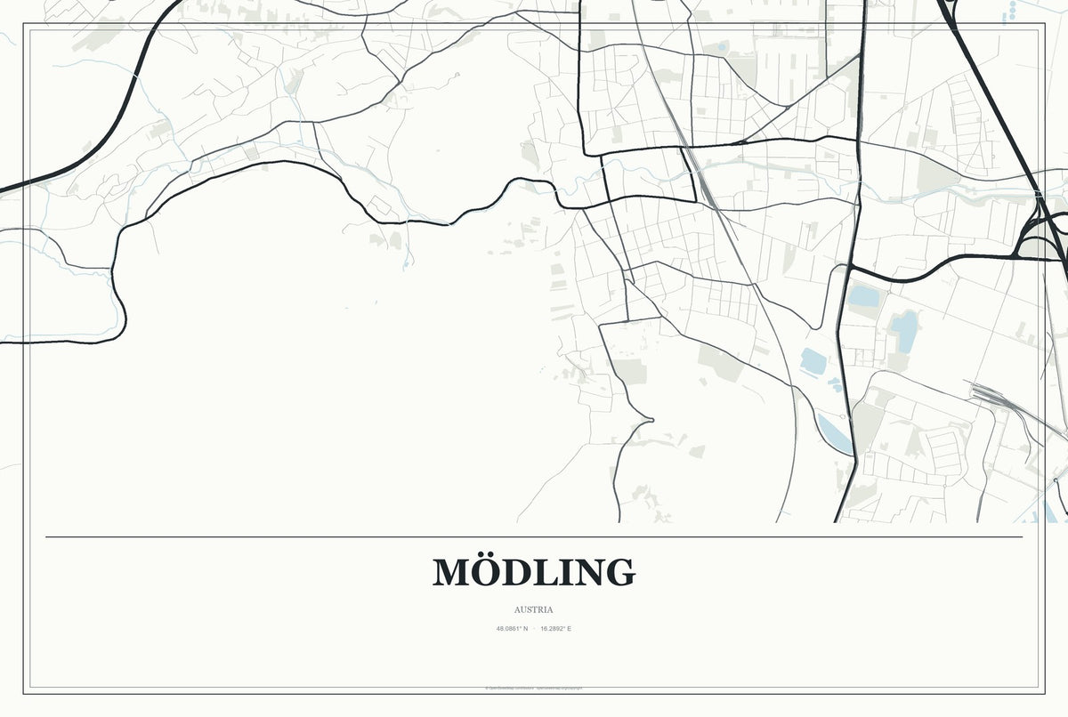 Mödling, Austria City Map Aluminum Sign in Gallery Air style