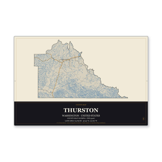 Thurston County, Washington Map Aluminum Sign in Museum Plaque style
