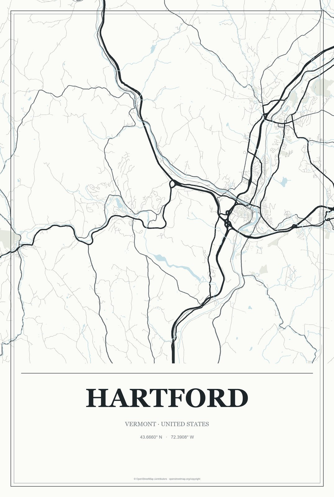 Hartford, Vermont City Map Aluminum Sign in Gallery Air style
