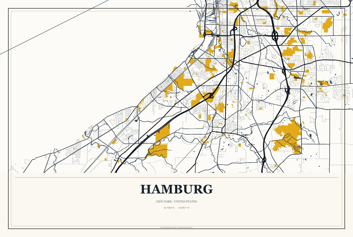 Hamburg, New York City Map Aluminum Sign in Citrine Modern style