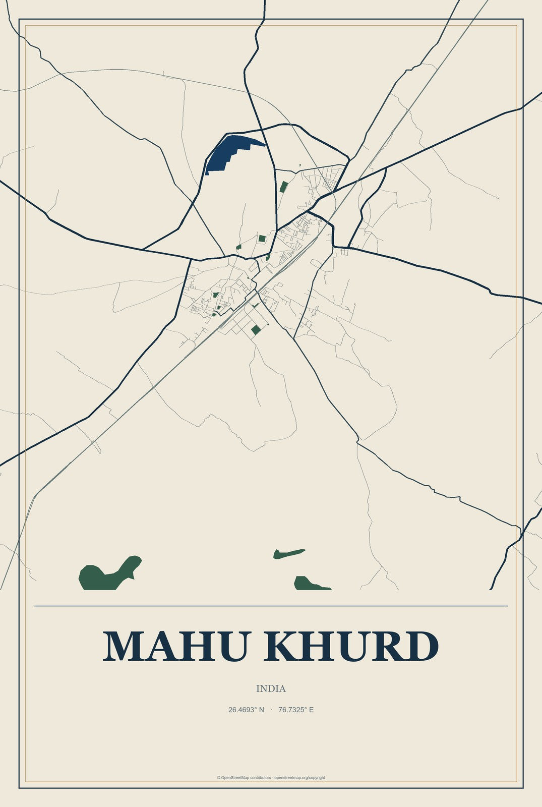 Mahu Khurd, India City Map Aluminum Sign in Coastal Cutout style