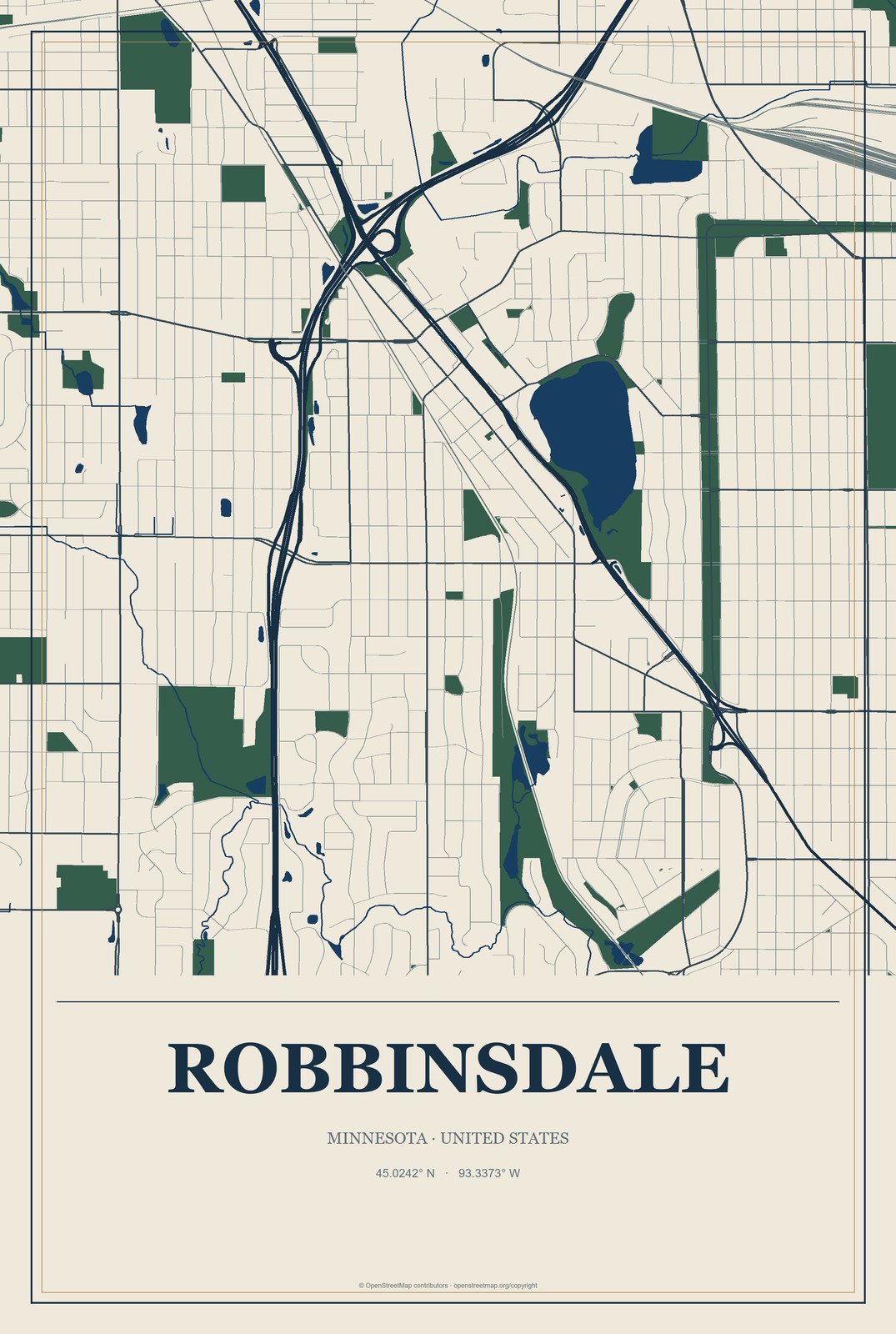Robbinsdale, Minnesota City Map Aluminum Sign in Coastal Cutout style