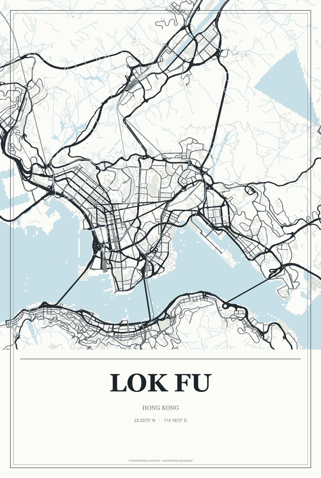 Lok Fu, Hong Kong City Map Aluminum Sign in Gallery Air style