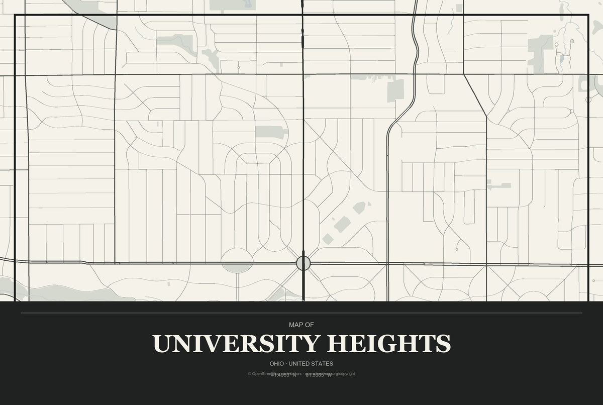 University Heights, Ohio City Map Aluminum Sign in Museum Plaque style