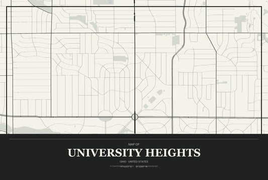 University Heights, Ohio City Map Aluminum Sign in Museum Plaque style