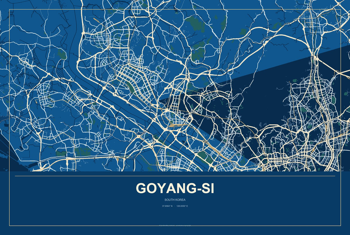 Goyang-si, South Korea City Map Aluminum Sign in Harbor Cobalt style