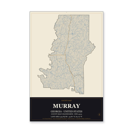Murray County, Georgia Map Aluminum Sign in Museum Plaque style