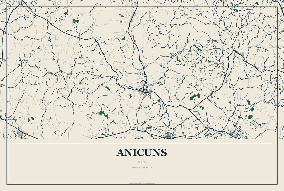 Anicuns, Brazil City Map Aluminum Sign in Coastal Cutout style