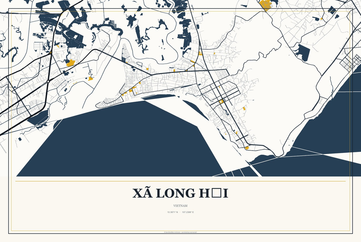 Xã Long Hải, Vietnam City Map Aluminum Sign in Citrine Modern style