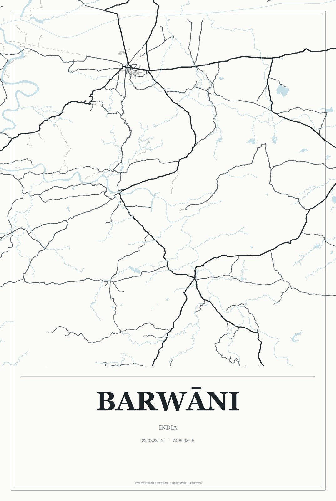 Barwāni, India City Map Aluminum Sign in Gallery Air style