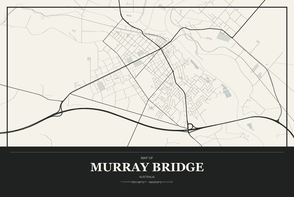 Murray Bridge, Australia City Map Aluminum Sign in Museum Plaque style