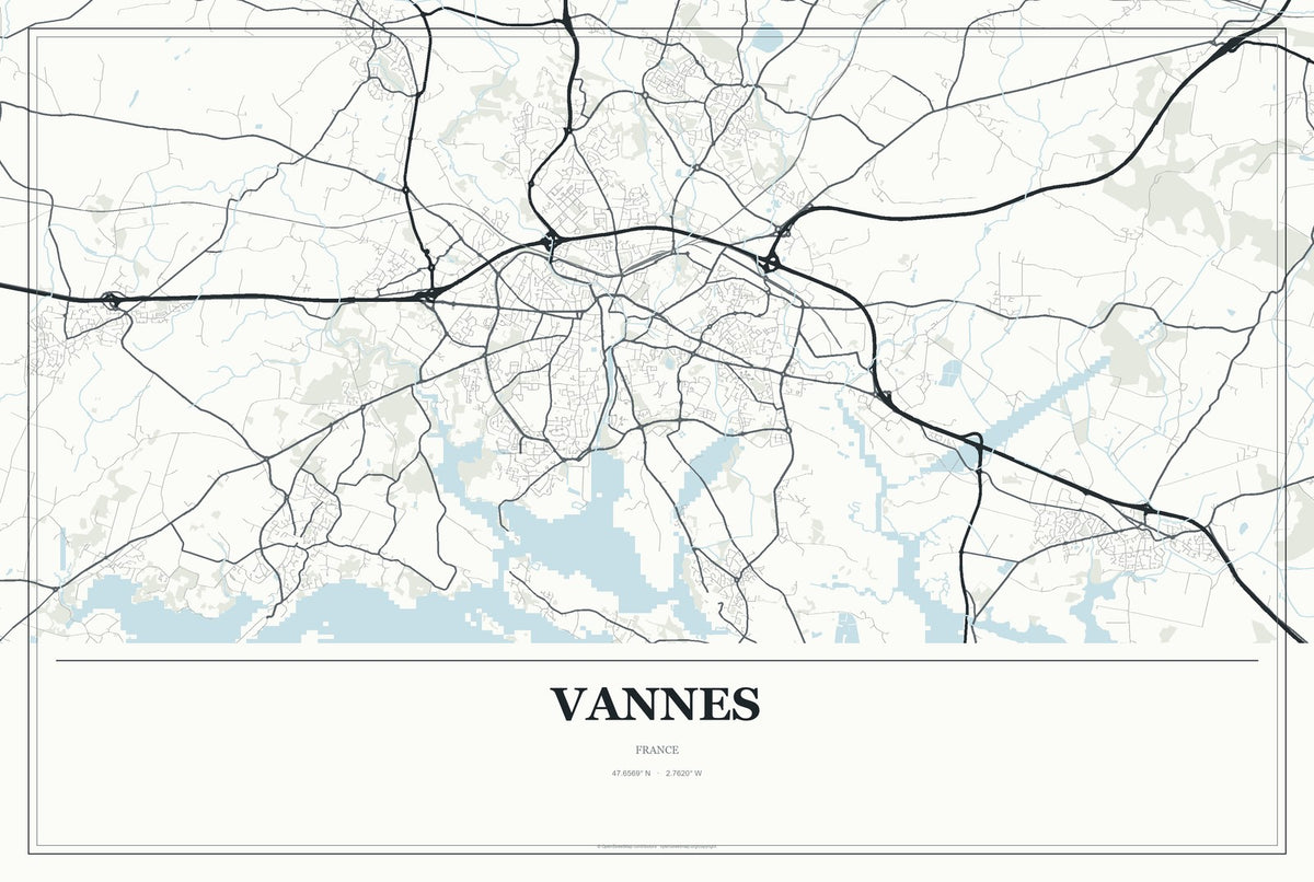 Vannes, France City Map Aluminum Sign in Gallery Air style