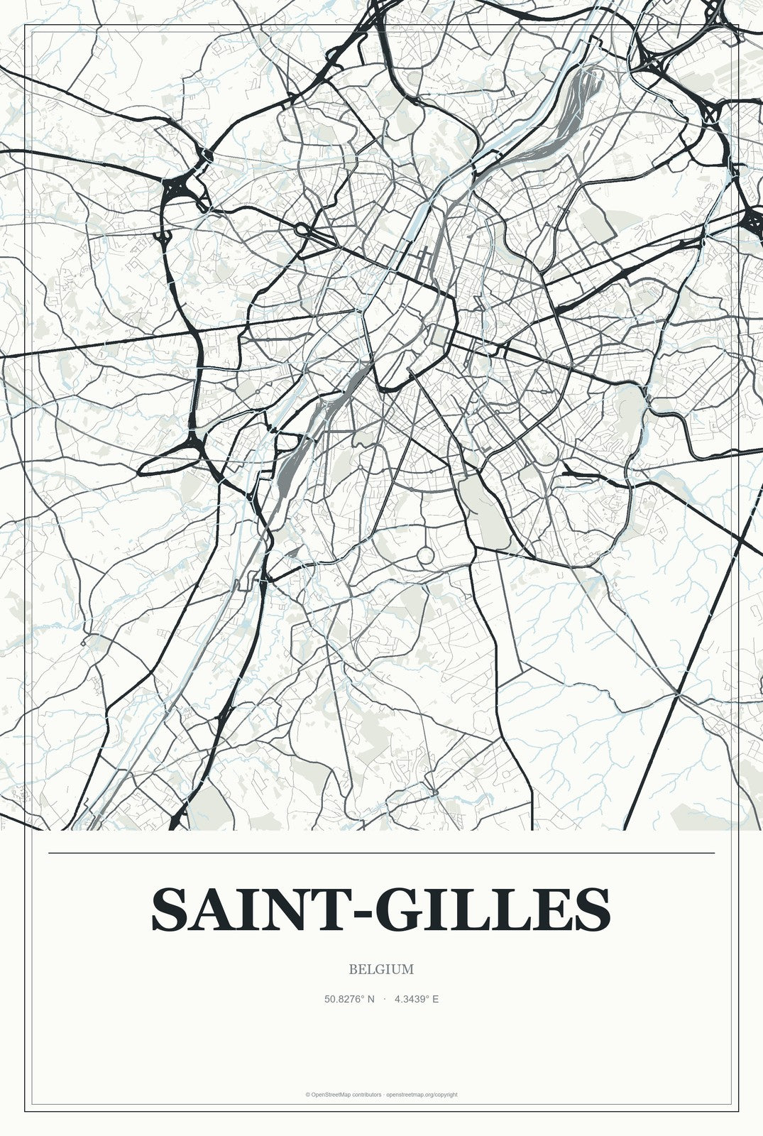Saint-Gilles, Belgium City Map Aluminum Sign in Gallery Air style
