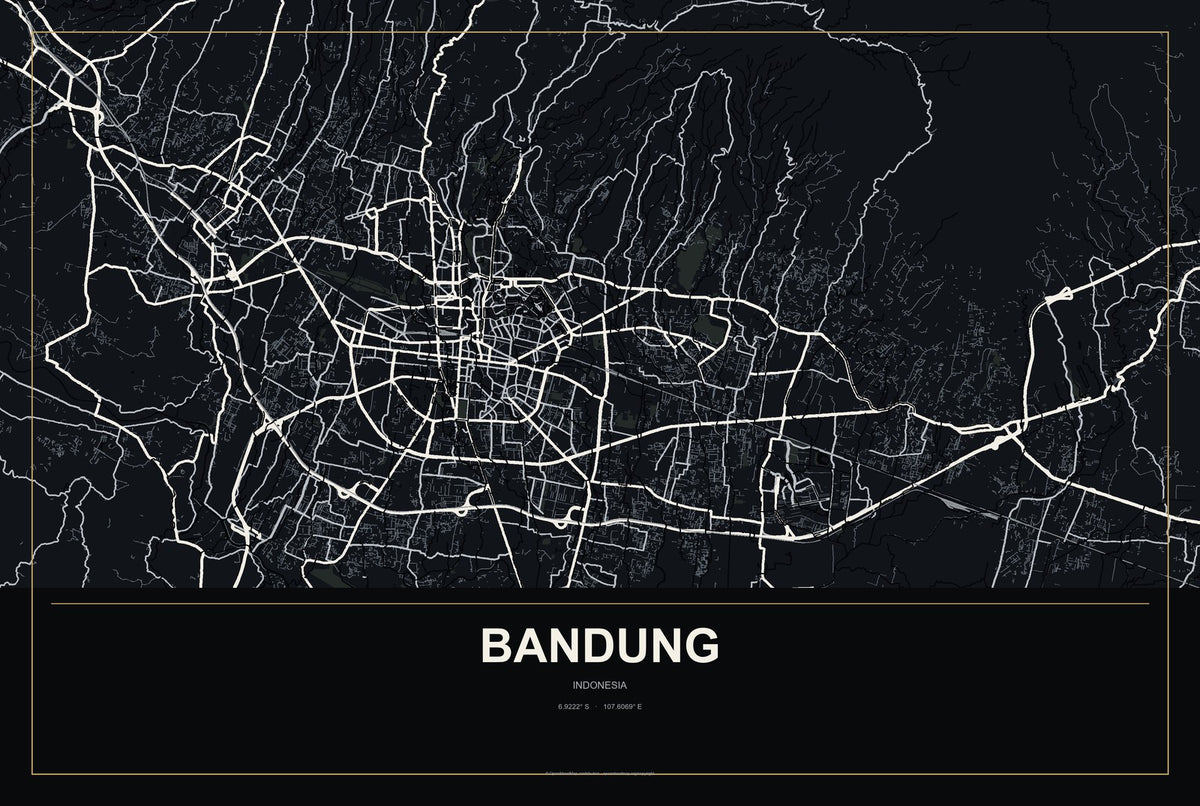Bandung, Indonesia City Map Aluminum Sign in Metropolitan Noir style