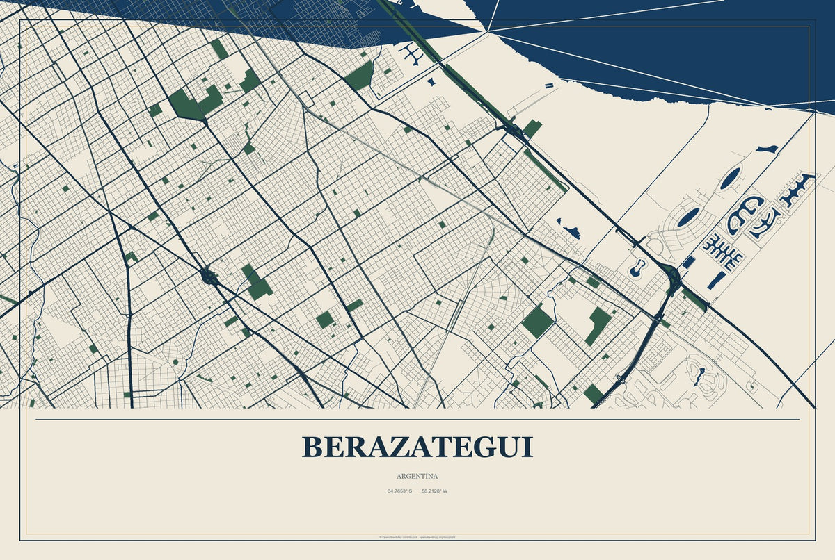 Berazategui, Argentina City Map Aluminum Sign in Coastal Cutout style