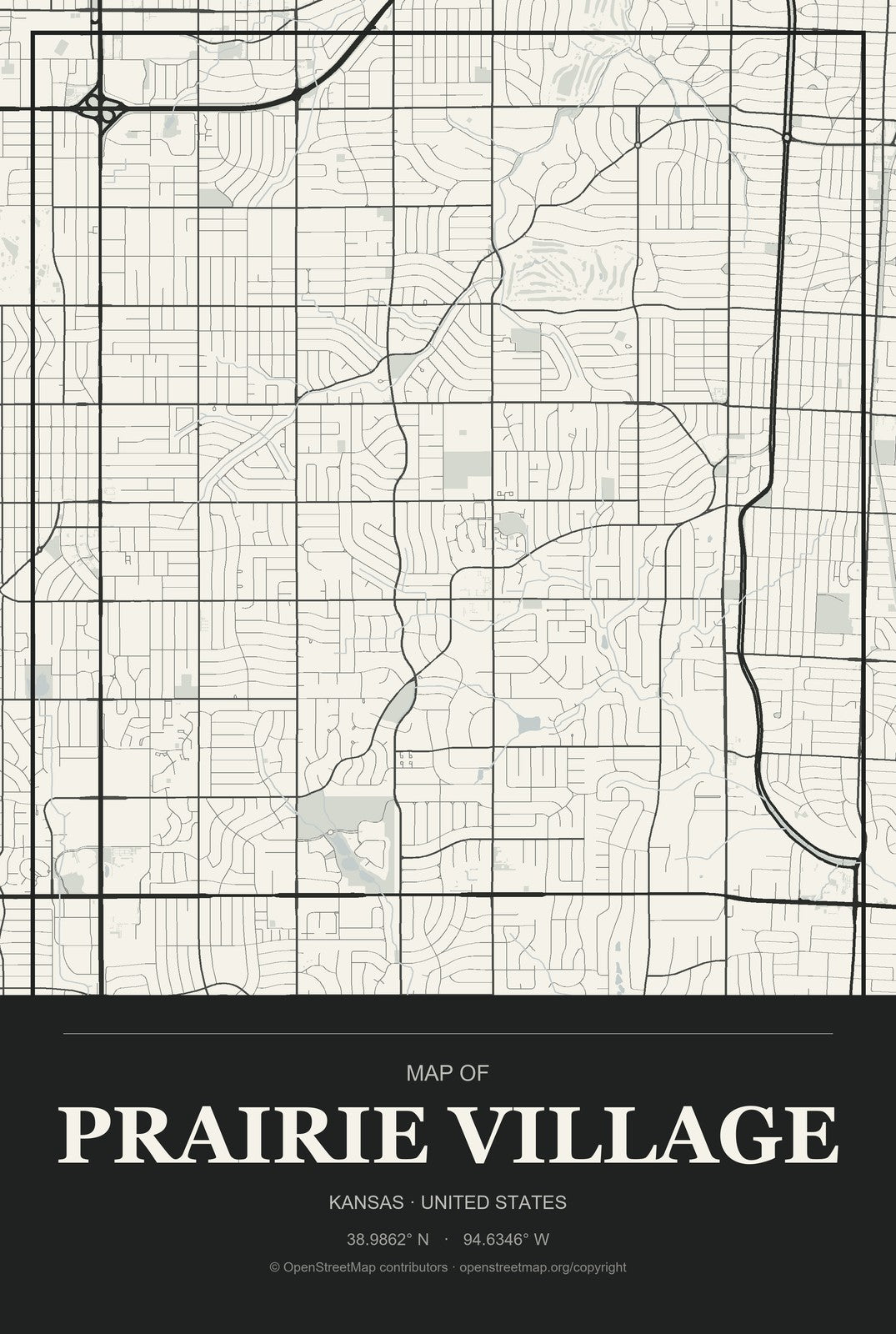 Prairie Village, Kansas City Map Aluminum Sign in Museum Plaque style