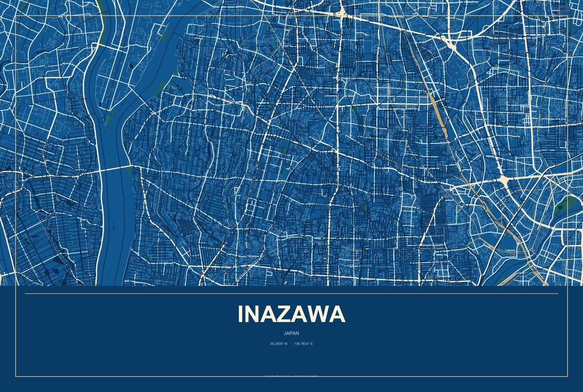Inazawa, Japan City Map Aluminum Sign in Harbor Cobalt style