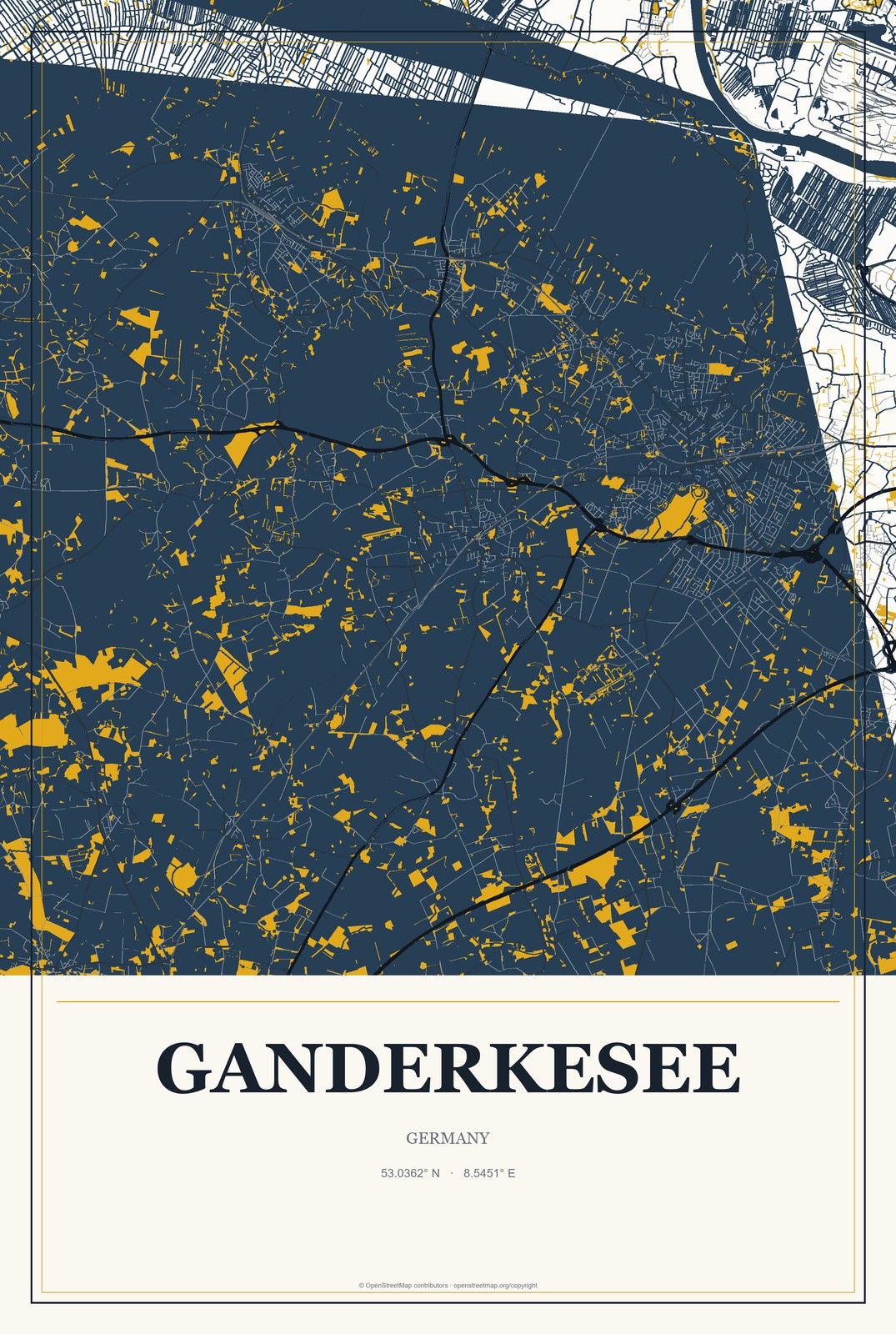 Ganderkesee, Germany City Map Aluminum Sign in Citrine Modern style