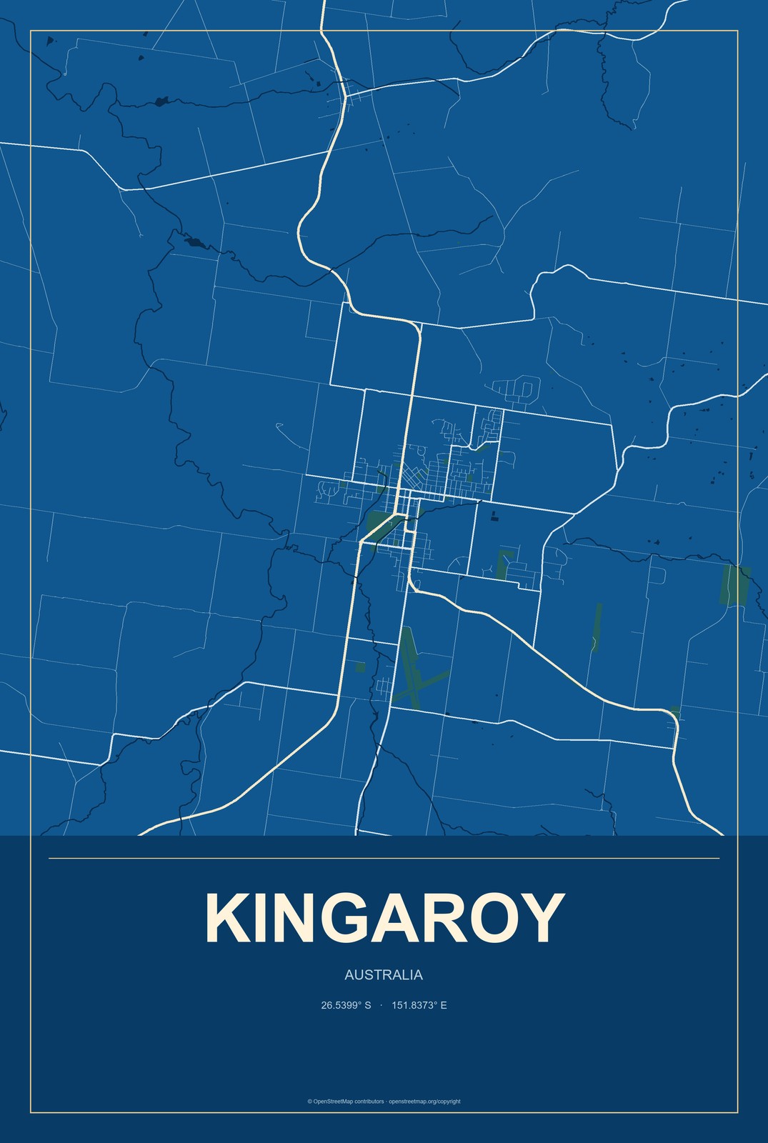 Kingaroy, Australia City Map Aluminum Sign in Harbor Cobalt style