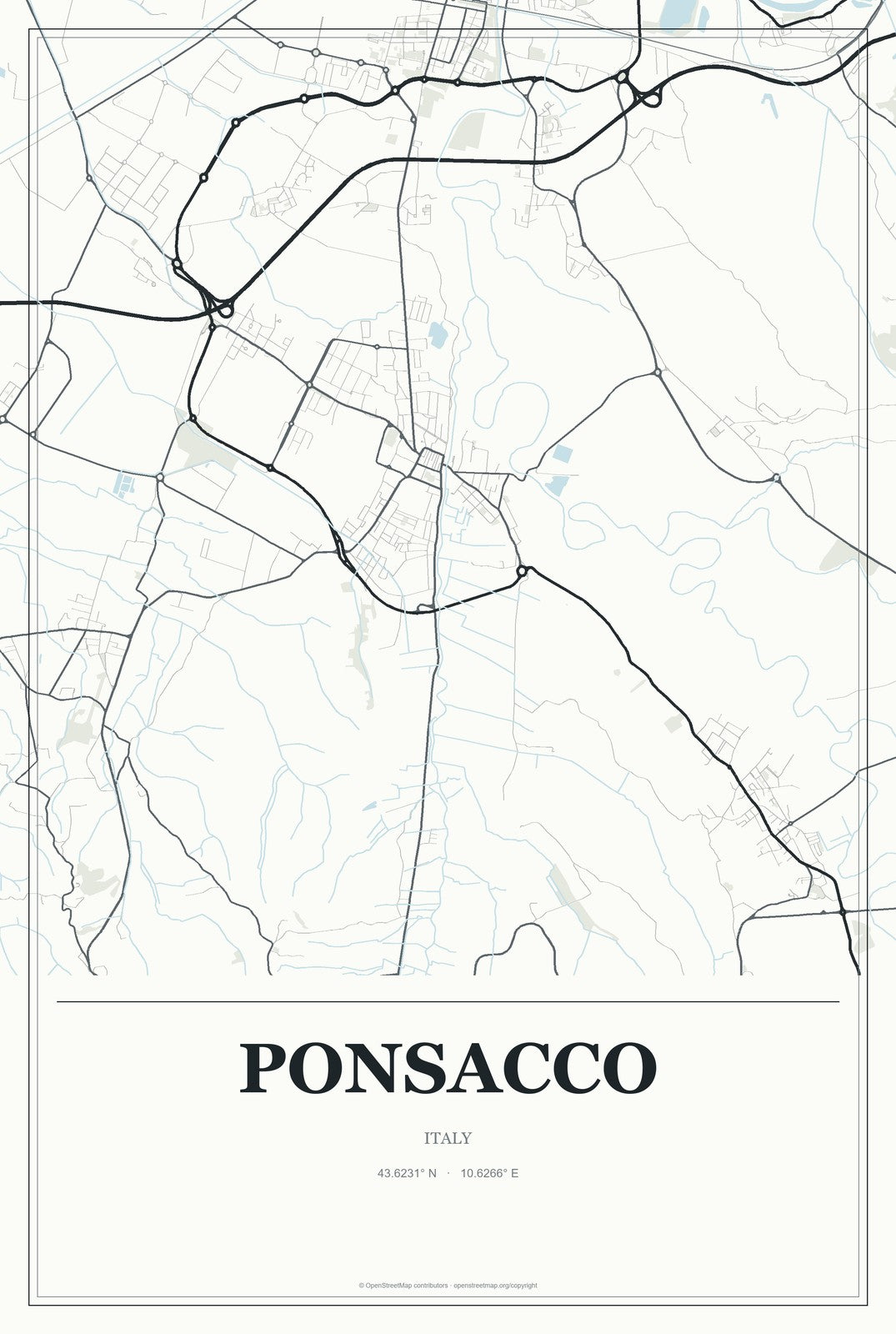Ponsacco, Italy City Map Aluminum Sign in Gallery Air style