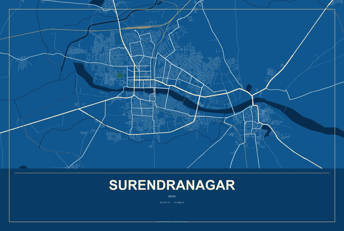 Surendranagar, India City Map Aluminum Sign in Harbor Cobalt style