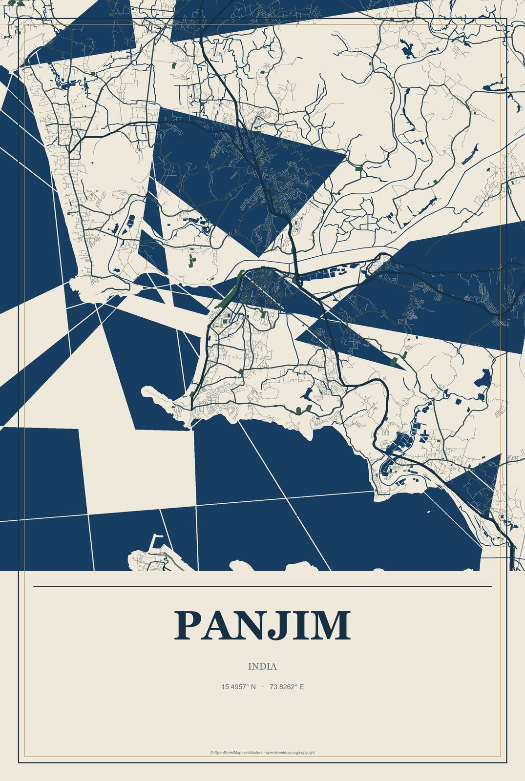 Panjim, India City Map Aluminum Sign in Coastal Cutout style
