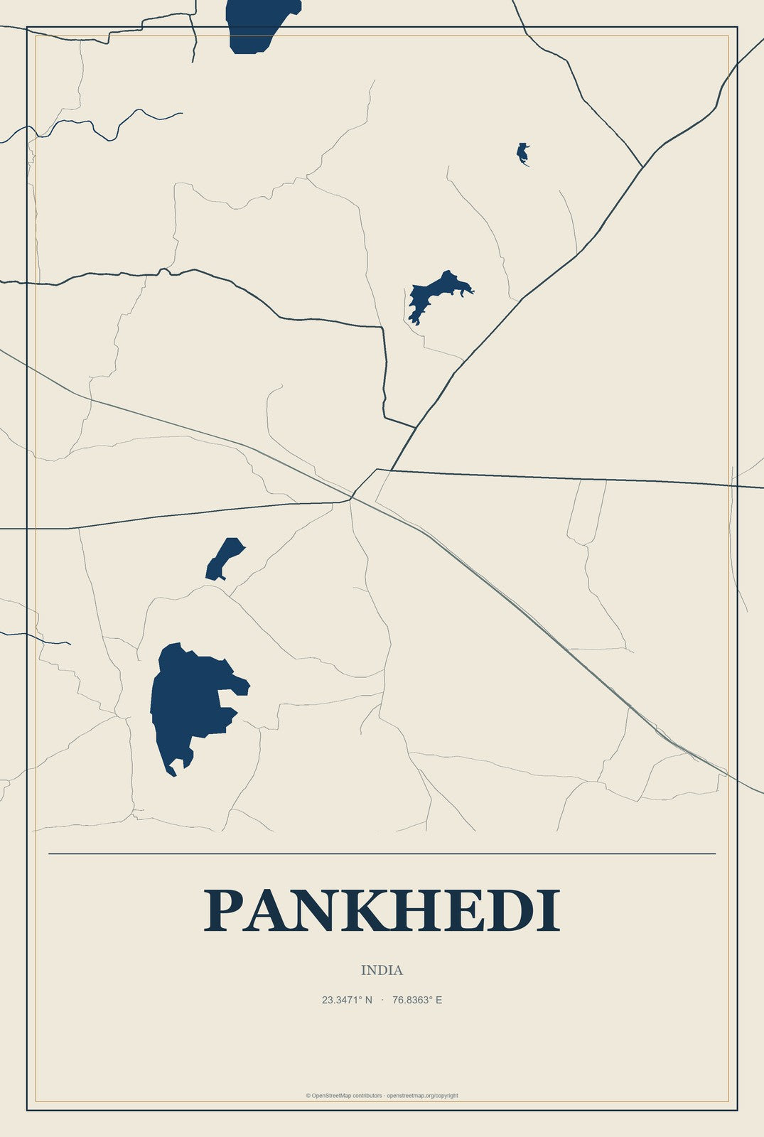 Pankhedi, India City Map Aluminum Sign in Coastal Cutout style