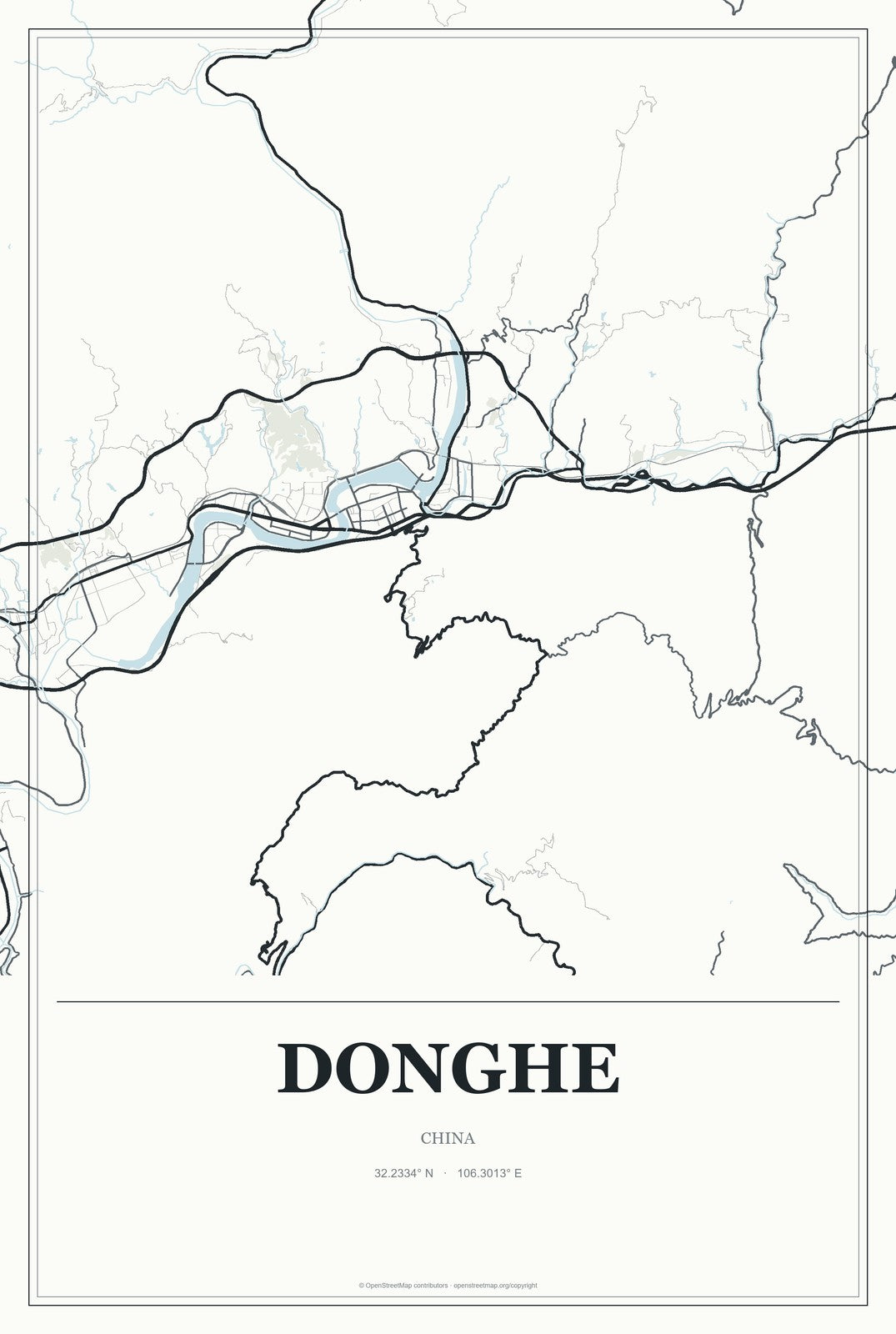 Donghe, Yunnan, China City Map Aluminum Sign in Gallery Air style