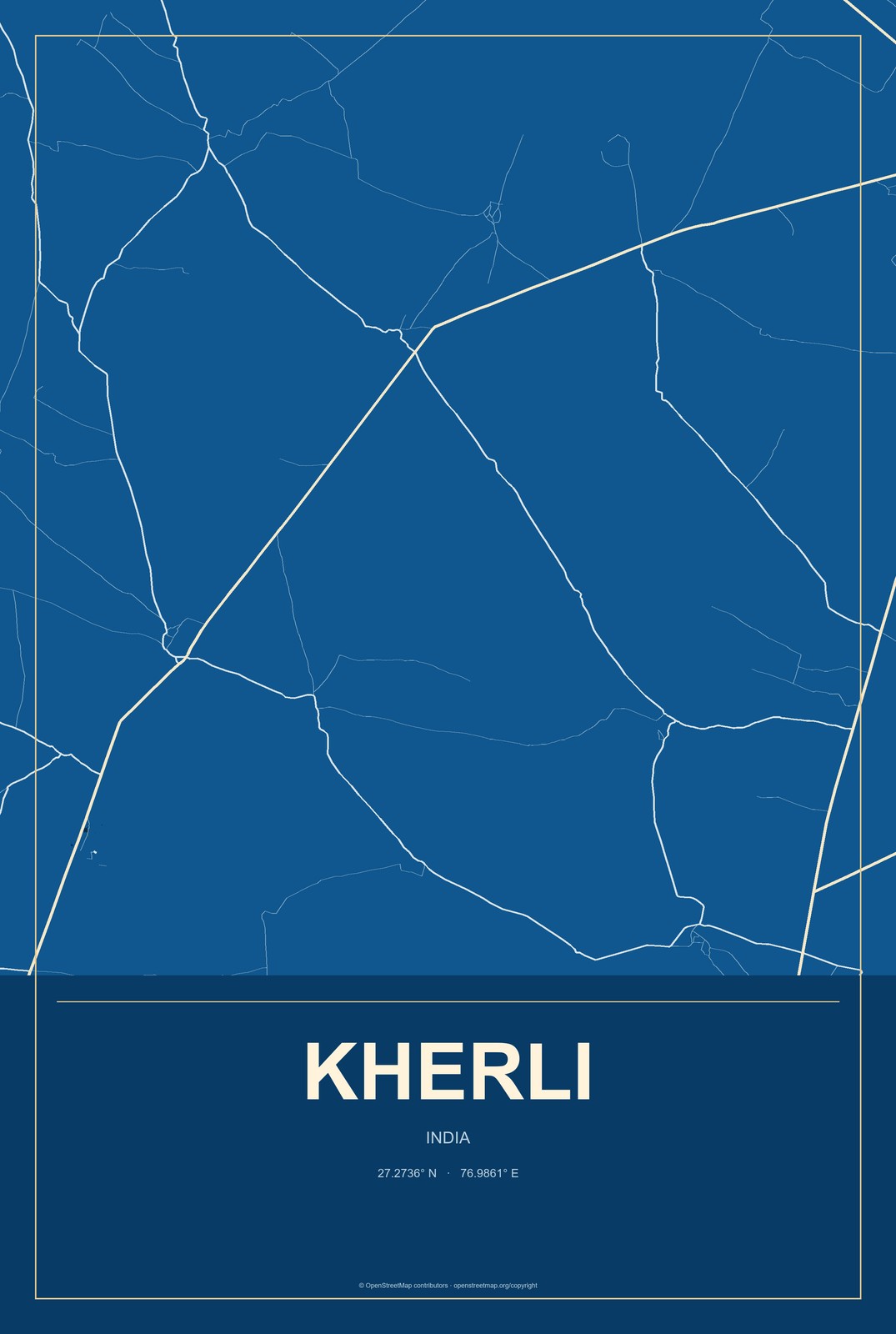 Kherli, India City Map Aluminum Sign in Harbor Cobalt style
