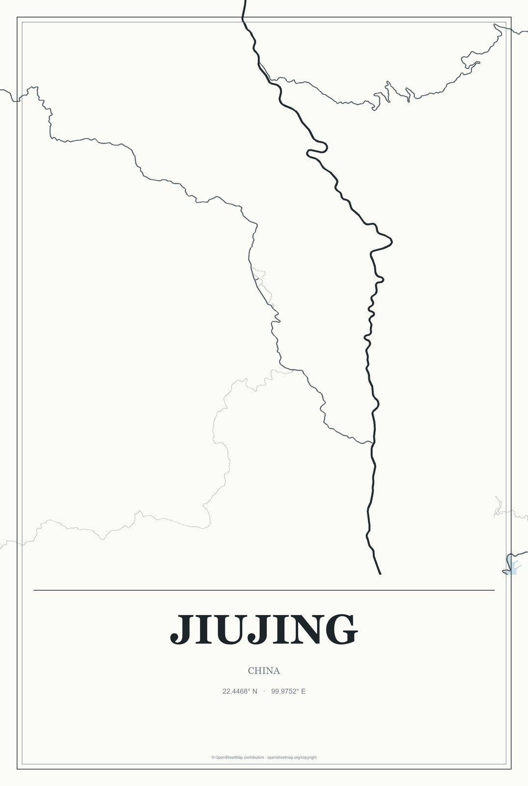 Jiujing, China City Map Aluminum Sign in Gallery Air style
