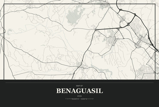 Benaguasil, Spain City Map Aluminum Sign in Museum Plaque style