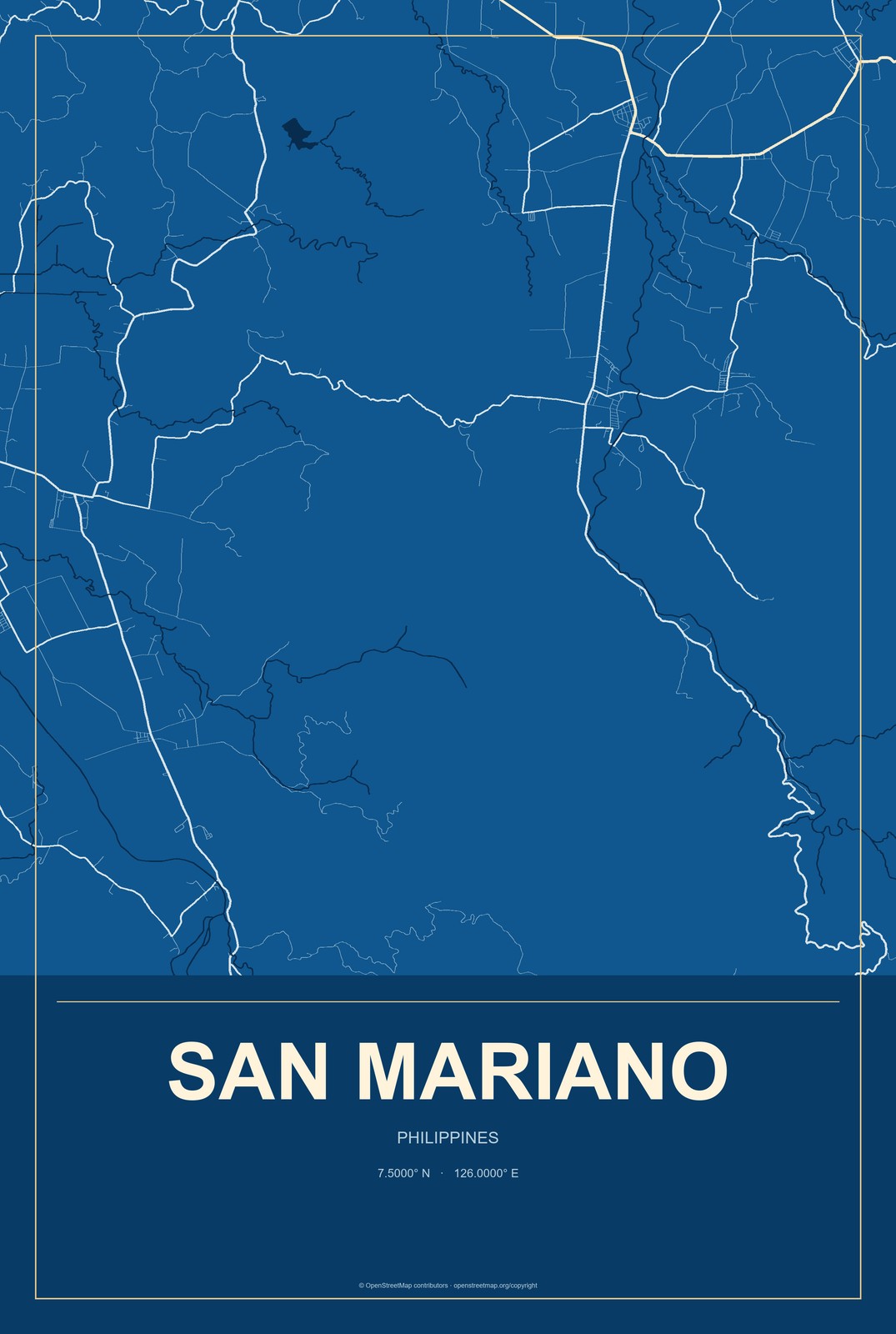 San Mariano, Davao Region, Philippines City Map Aluminum Sign in Harbor Cobalt style