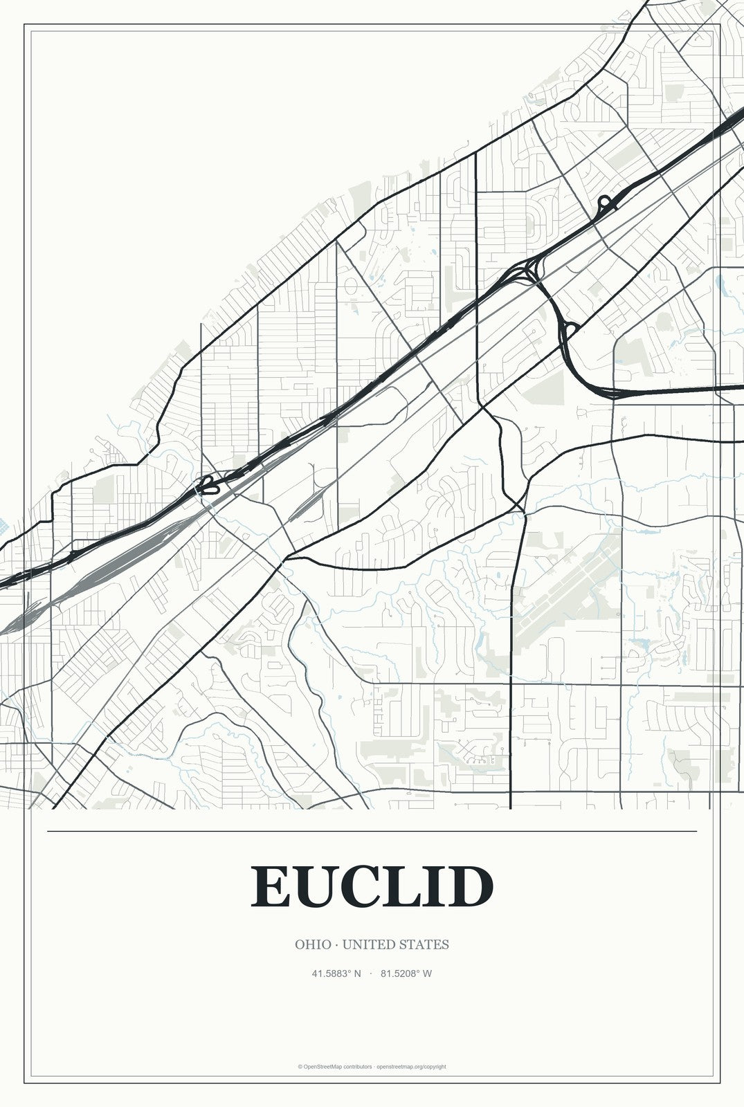 Euclid, Ohio City Map Aluminum Sign in Gallery Air style