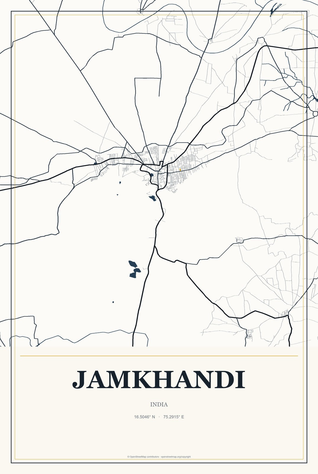Jamkhandi, India City Map Aluminum Sign in Citrine Modern style